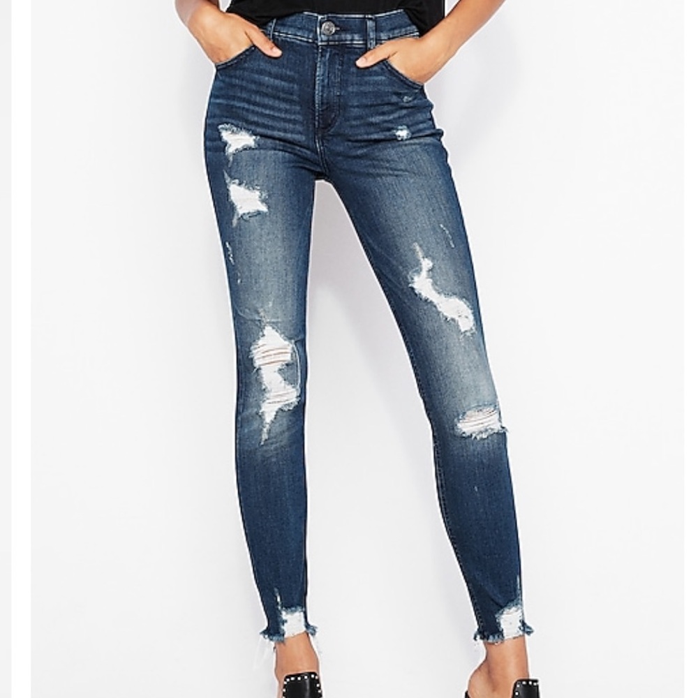 Express High Waist Ripped Ankle Jeans